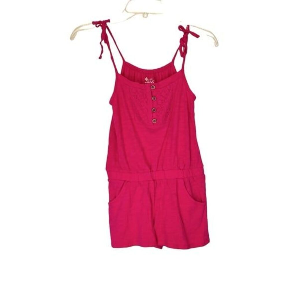 Old Navy Girls Spaghetti Tie Straps Button Accents Hot Pink Jumper Romper Size 8